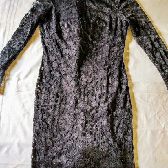 Women's Lace See Through Bodycon Mini Dress Black - Picture 10 of 12